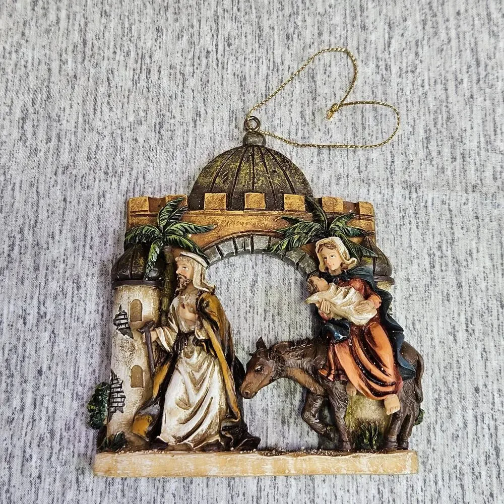 VTG Christmas Ornament Holy Family Flight From Egypt Nativity Resin Baby Jesus